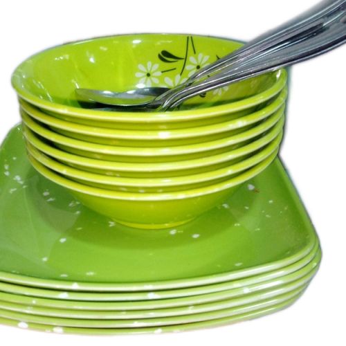 Ceramic Flat Plate 6pcs And Soup Bowl 6pcs With Spoons
