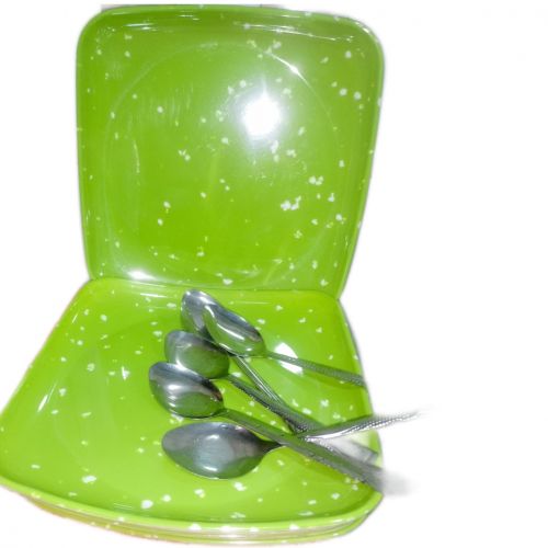 Ceramic Flat Plate 6pcs And Soup Bowl 6pcs With Spoons