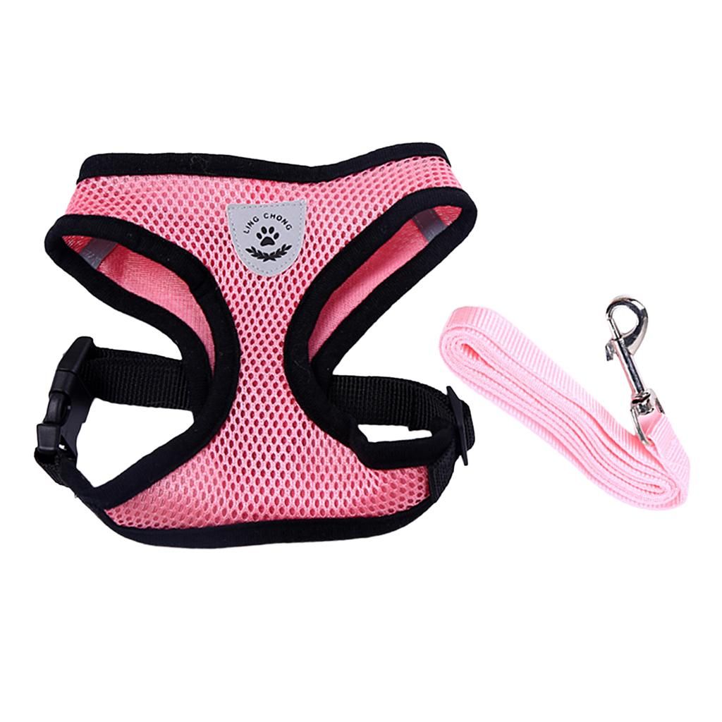 Adjustable Dog Leash Set Puppy Harness  Traction Pink - M