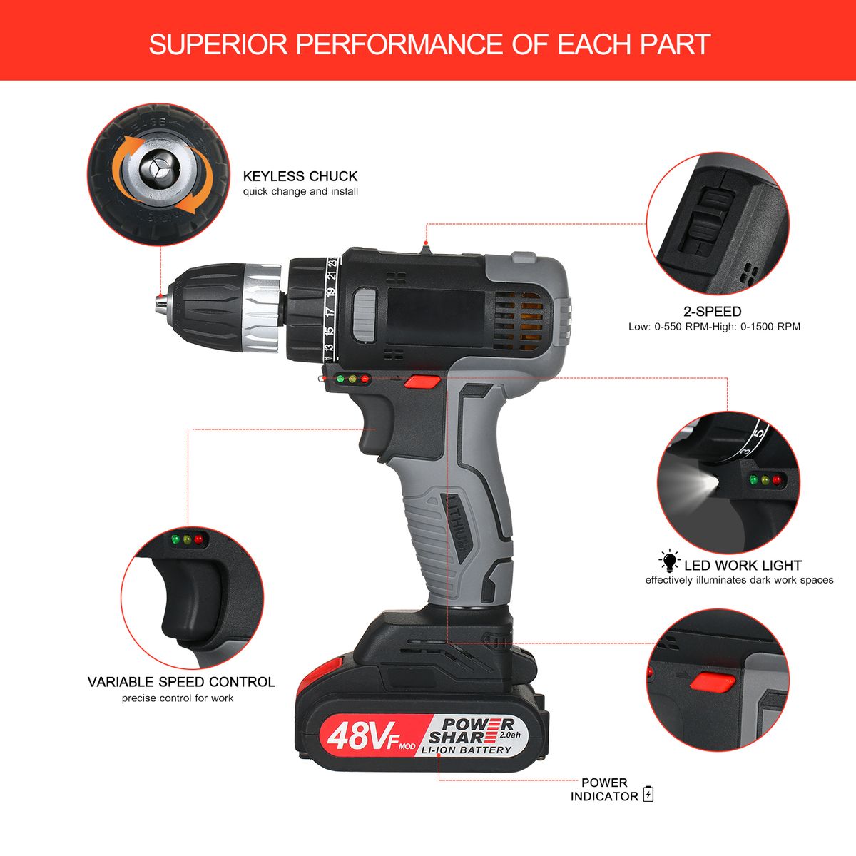160W 21V Cordless Drill Dirve Kit 2 Speed Brushless Cordless