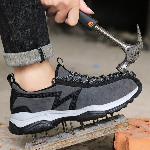 Mens Work Safety Steel Toe Slip-on Light Puncture-proof Shoe