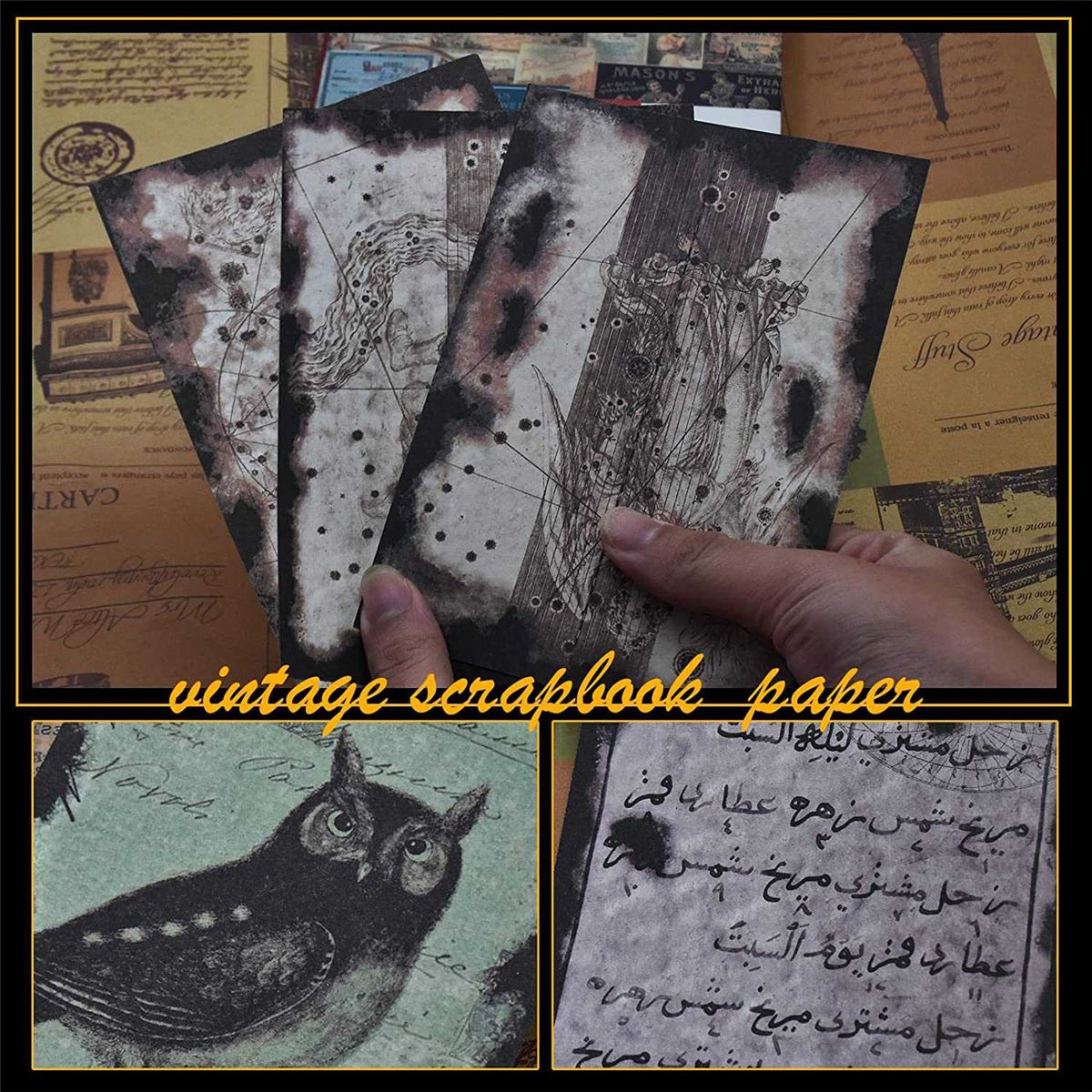 240 Pcs Antique Scrapbook Paper Retro Burning Scrapbook Supplies Bag for Garbage Planner Decorative