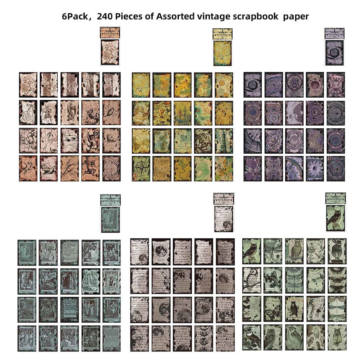 240 Pcs Antique Scrapbook Paper Retro Burning Scrapbook Supplies Bag for Garbage Planner Decorative