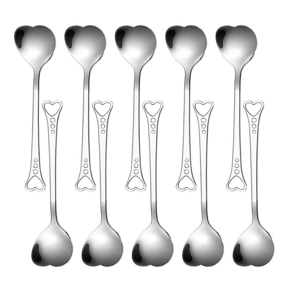 10Pcs Stainless Steel Heart Shape Coffee Spoon Kitchen Accessories Dessert Sugar Stirring Spoons Teaspoon Dinnerware
