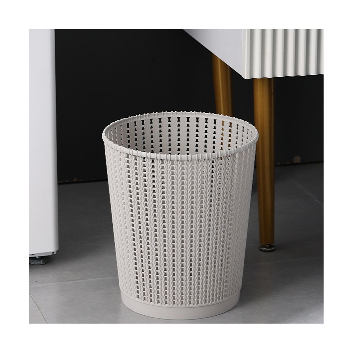 Trash Can Imitation Rattan Without Cover Room Bedroom Simple Fashion Kitchen Modern Office Creamy-White