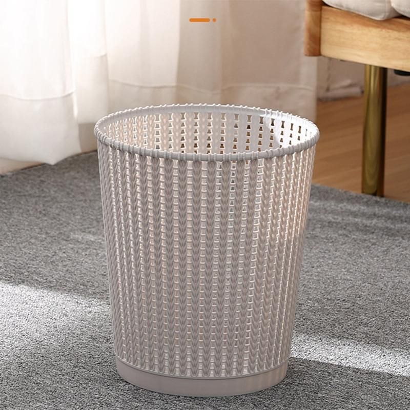 Trash Can Imitation Rattan Without Cover Room Bedroom Simple Fashion Kitchen Modern Office Creamy-White