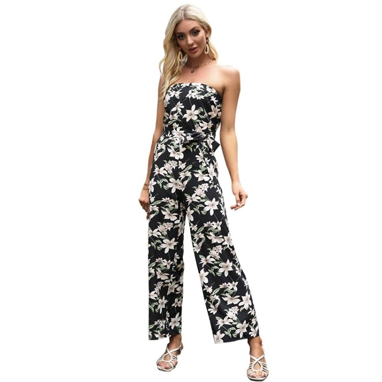Women Chiffon Printed Boat Shoulder Jumpsuit