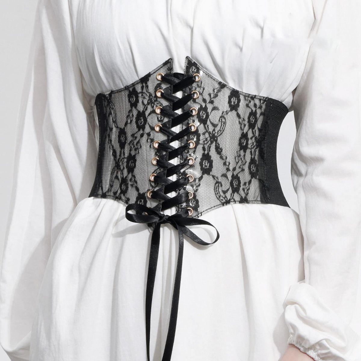 Stylish Women Lace Waist Belt Wide Cinch Belts Dress One Size Black