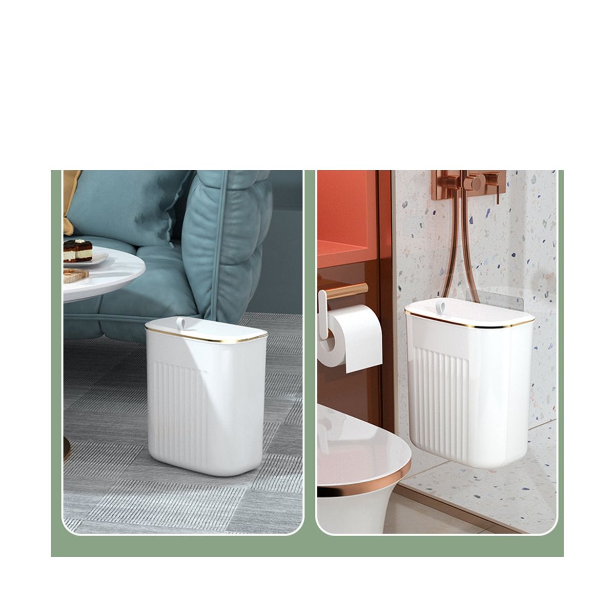 9L Cover Trash Can with Lid Waste Bin Kitchen Cabinet Door Hanging Trash Green