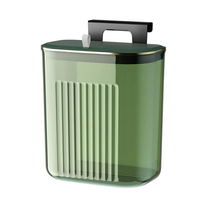 9L Cover Trash Can with Lid Waste Bin Kitchen Cabinet Door Hanging Trash Green