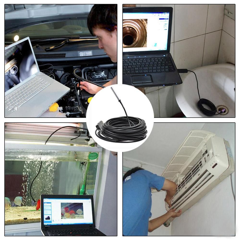 3-in-1 USB2.0 Micro USB Type-C Endoscope Inspection Borescope Camera 5.5mm Built-in 6 Adjustable LED Lights with 20M Cable IP67 Waterproof for Android MacBook Windows PC