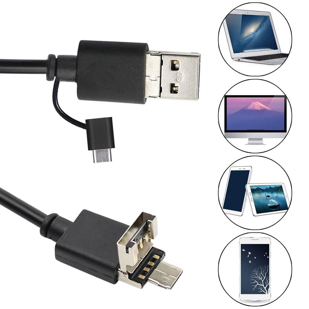 3-in-1 USB2.0 Micro USB Type-C Endoscope Inspection Borescope Camera 5.5mm Built-in 6 Adjustable LED Lights with 20M Cable IP67 Waterproof for Android MacBook Windows PC