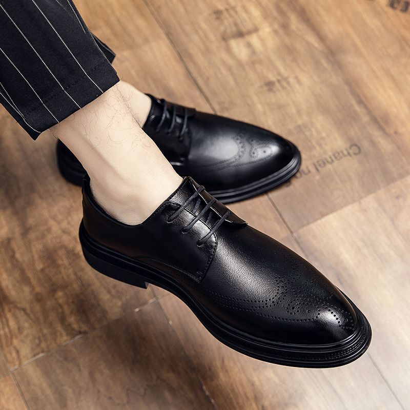 Men Leather Shoes Pointed Business Dress Shoes All-Match Casual Shoes Shock-Absorbing Footwear Wear Resistant Sole Black