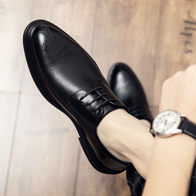 Men Leather Shoes Pointed Business Dress Shoes All-Match Casual Shoes Shock-Absorbing Footwear Wear Resistant Sole Black