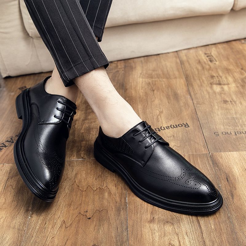 Men Leather Shoes Pointed Business Dress Shoes All-Match Casual Shoes Shock-Absorbing Footwear Wear Resistant Sole Black