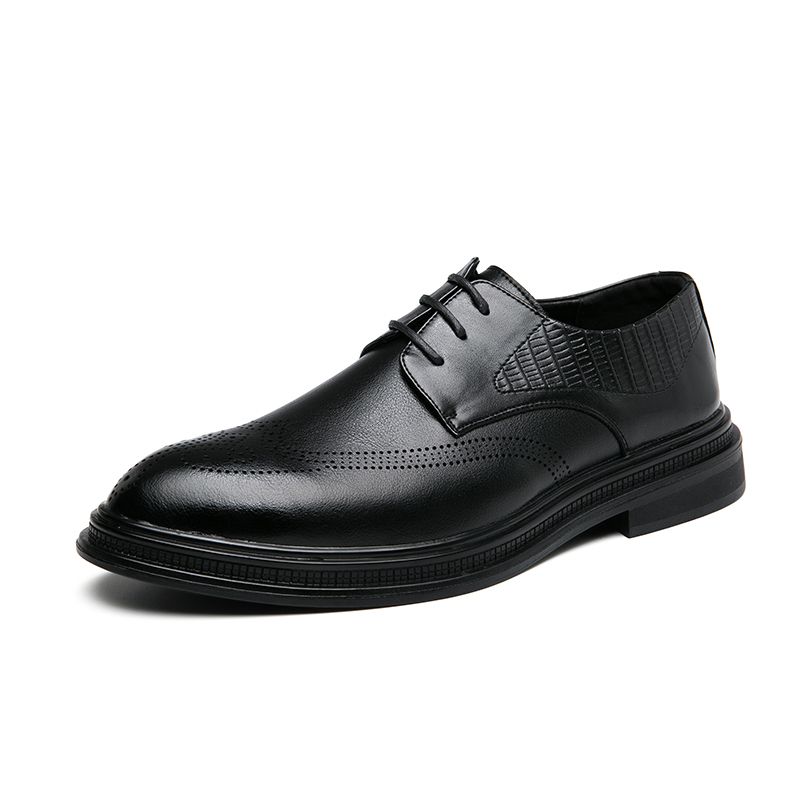 Men Leather Shoes Pointed Business Dress Shoes All-Match Casual Shoes Shock-Absorbing Footwear Wear Resistant Sole Black