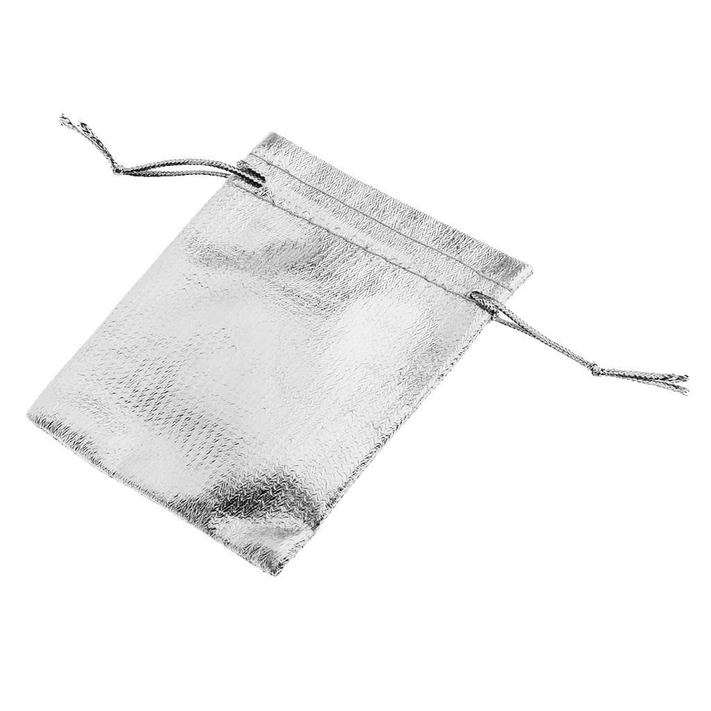 50 Piece Organza Bags Wedding Favor Drawstring Jewelry Pouch Silver