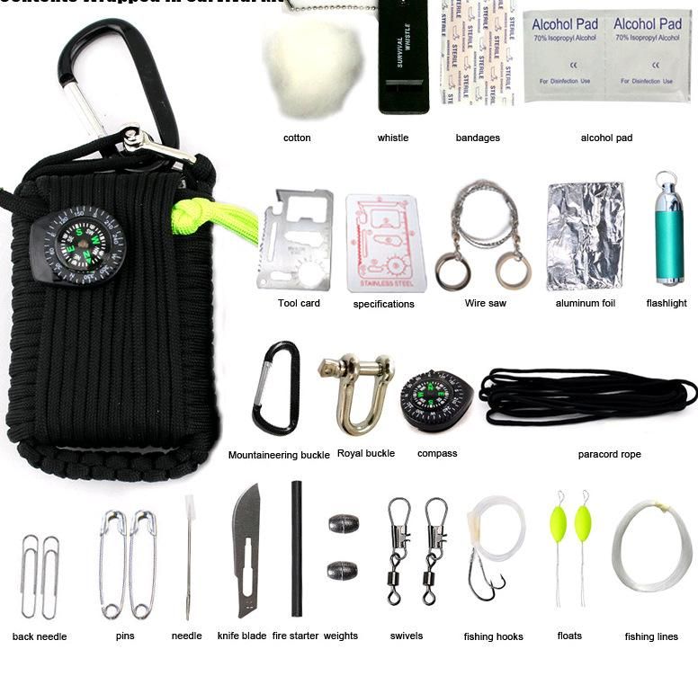 Outdoor Survival Multifunctional Umbrella Rope Camping Umbrella Cord Compass Emergency Rescue Package Fish Package Kit