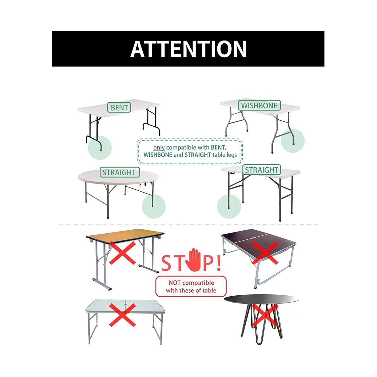 Table Leg Extenders for Folding Tables StraightBent Leg Folding Table Leg Extensions Heights Adjustable Risers - 4PCS
