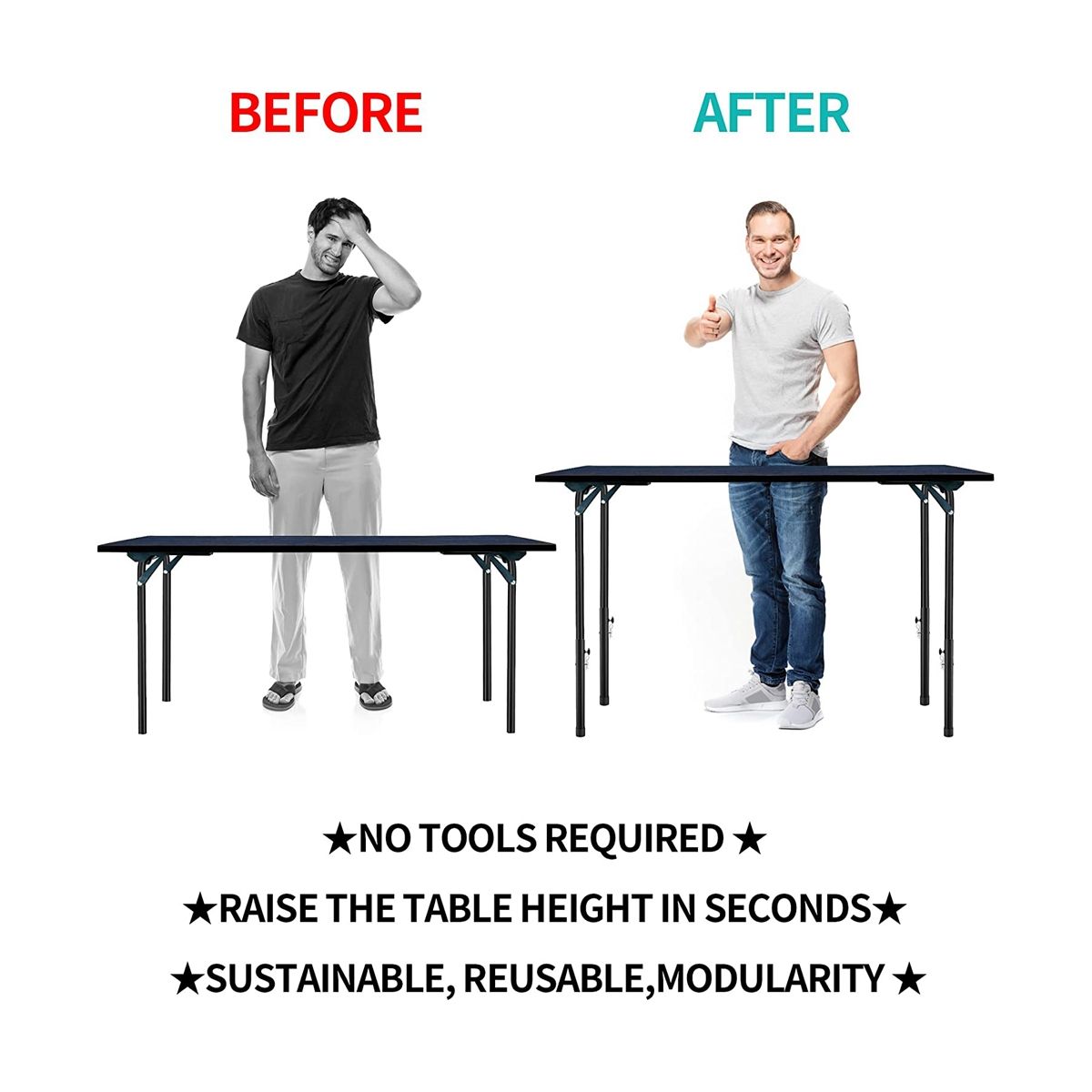 Table Leg Extenders for Folding Tables StraightBent Leg Folding Table Leg Extensions Heights Adjustable Risers - 4PCS