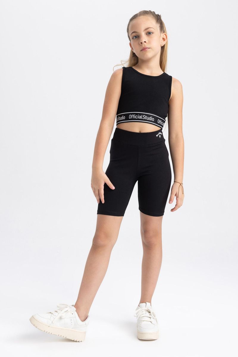 Girl Casual Biker Knitted Leggings - Black