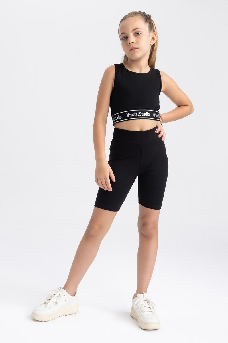 Girl Casual Biker Knitted Leggings - Black
