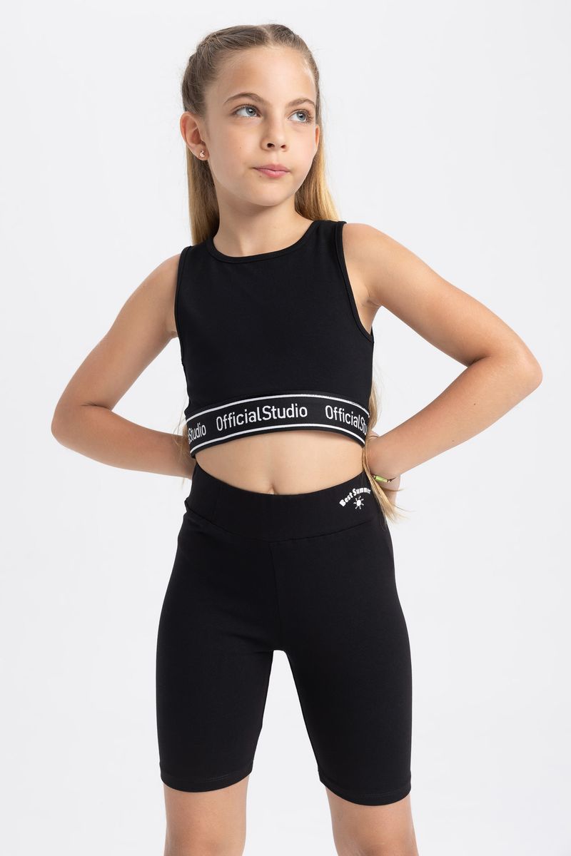 Girl Casual Biker Knitted Leggings - Black