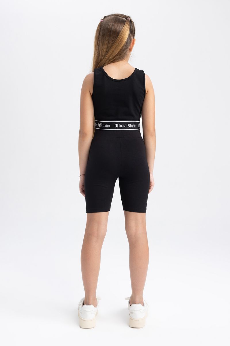 Girl Casual Biker Knitted Leggings - Black
