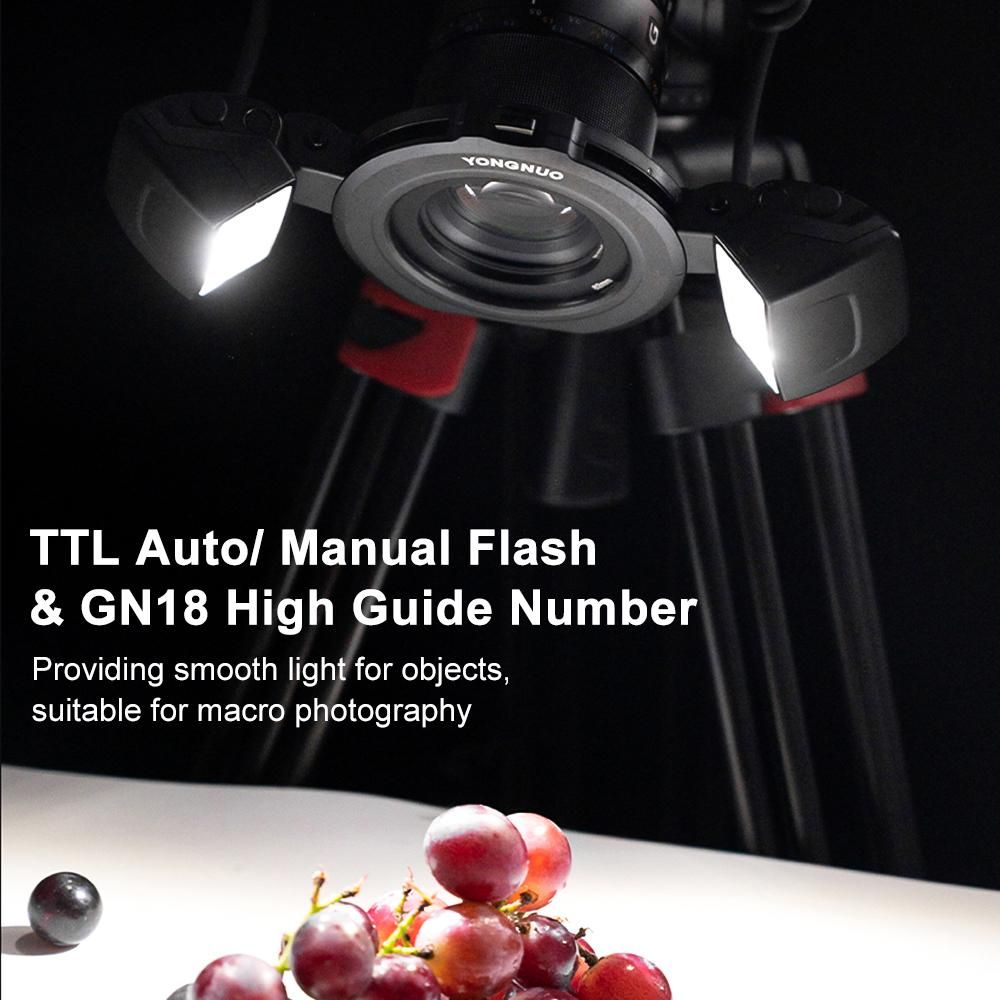 YONGNUO YN24EX Dual Head Macro Flash Camera Speedlite GN18 TTL Auto/ Manual Flash 5600K 3s Recycle Time with 7pcs Adapter Rings Replacement for Sony A7III A7IV A7R III A7S III A7C A9II A6600 A6500 A6300