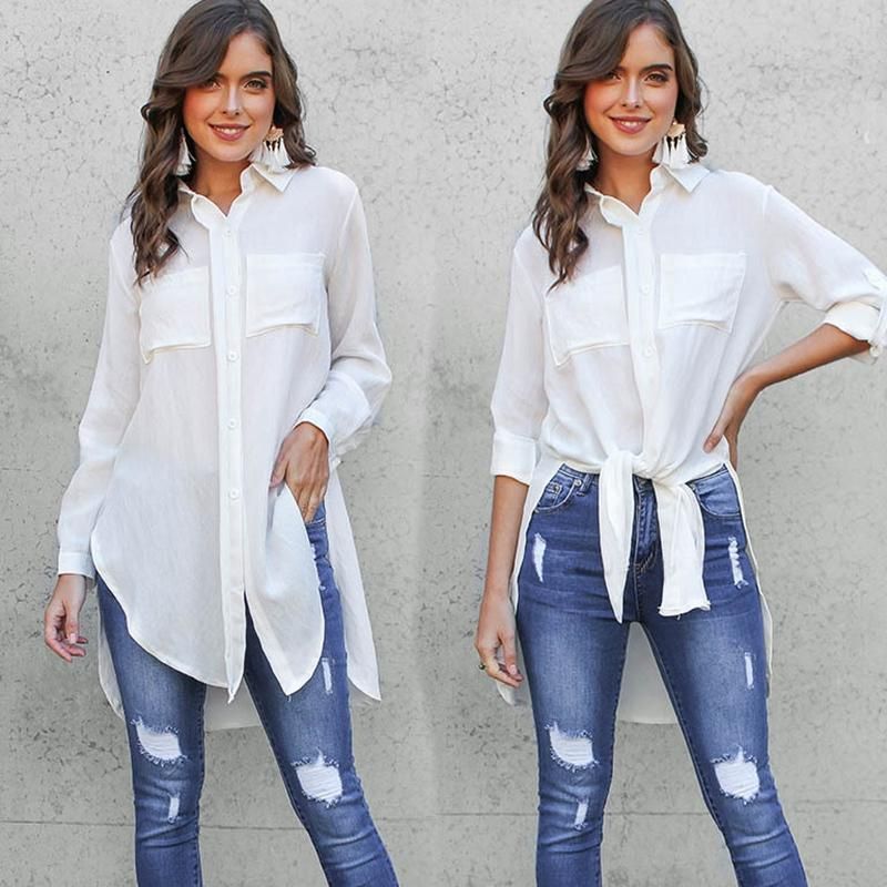 Women Lapel Neck Long Sleeve ons Down Shirt Ladies