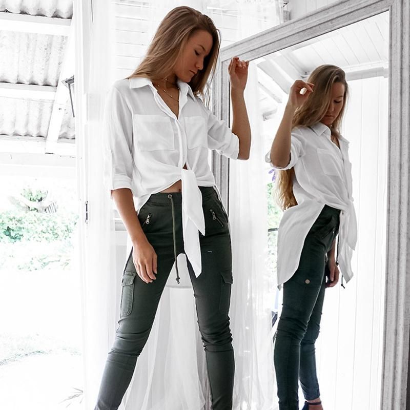 Women Lapel Neck Long Sleeve ons Down Shirt Ladies