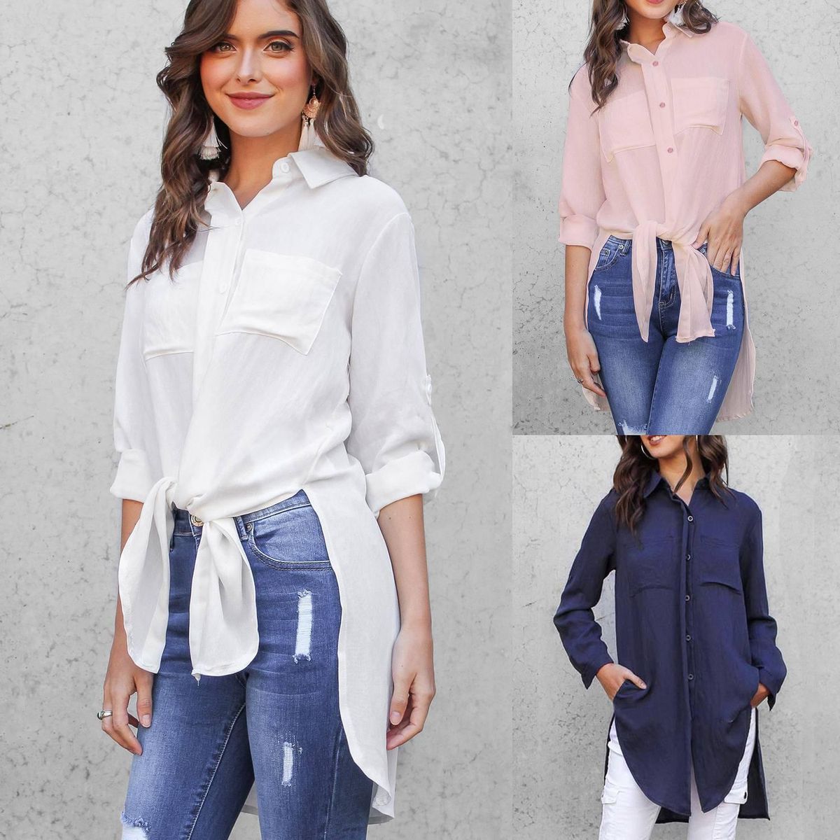 Women Lapel Neck Long Sleeve ons Down Shirt Ladies