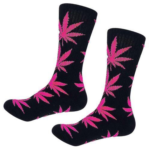Marijuana  Leaf Printed Cotton Long Socks Black