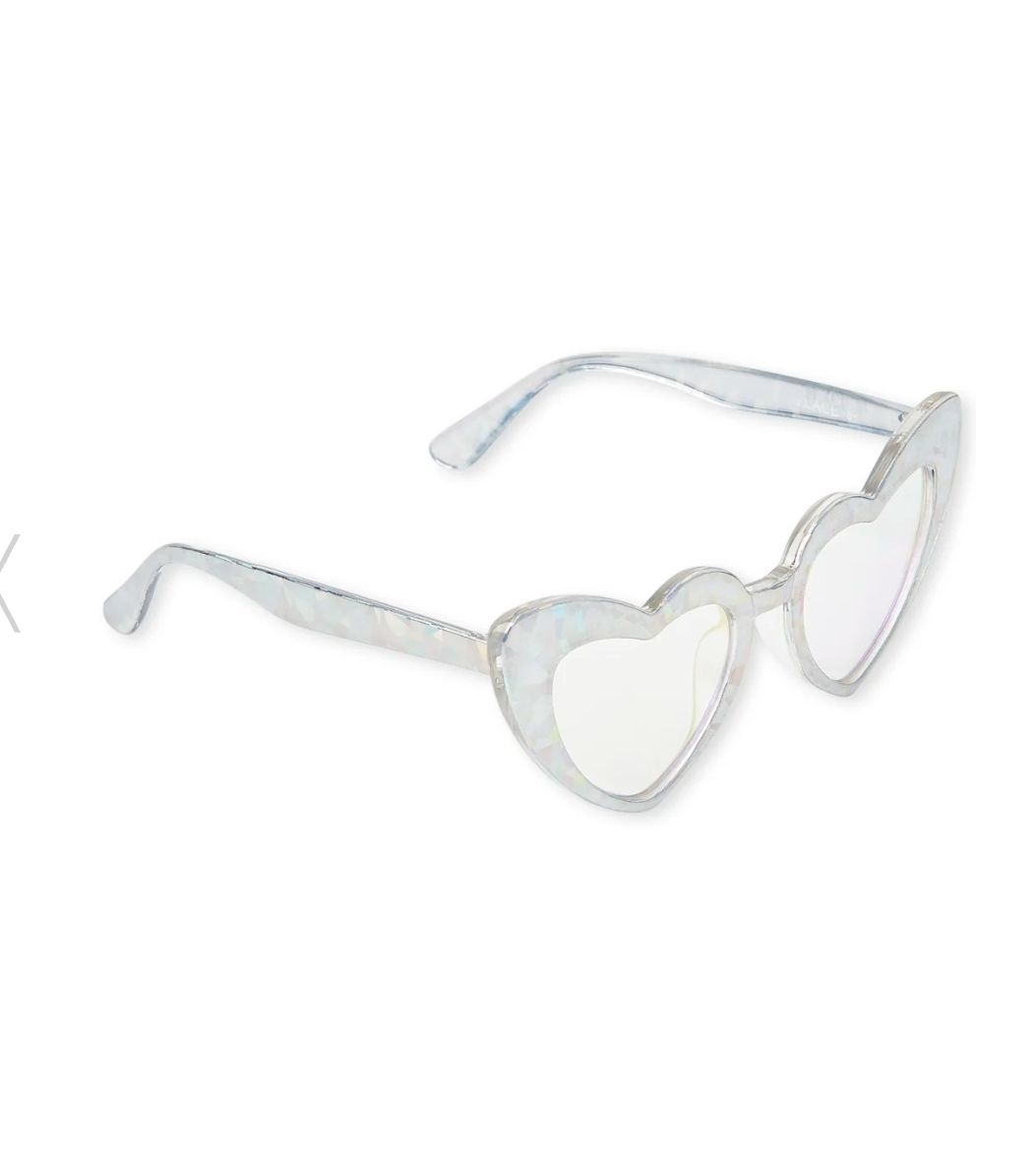 Girls Foil Heart Sunglasses - Holographic Silver