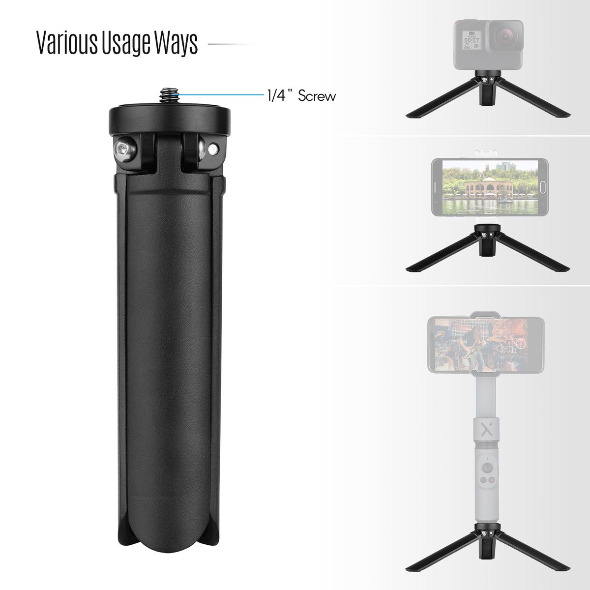 Mini Desktop Metal Tripod Stand 1/4 Inch Screw For