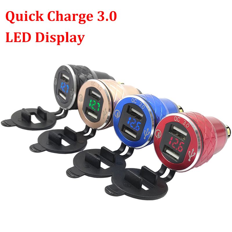 （110-Golden）4.2A Aluminum Dual USB Moto Cigarette  Socket For BMW Hella/DIN Plug Motorcycle Charger LED Display Power Outlet Adapter