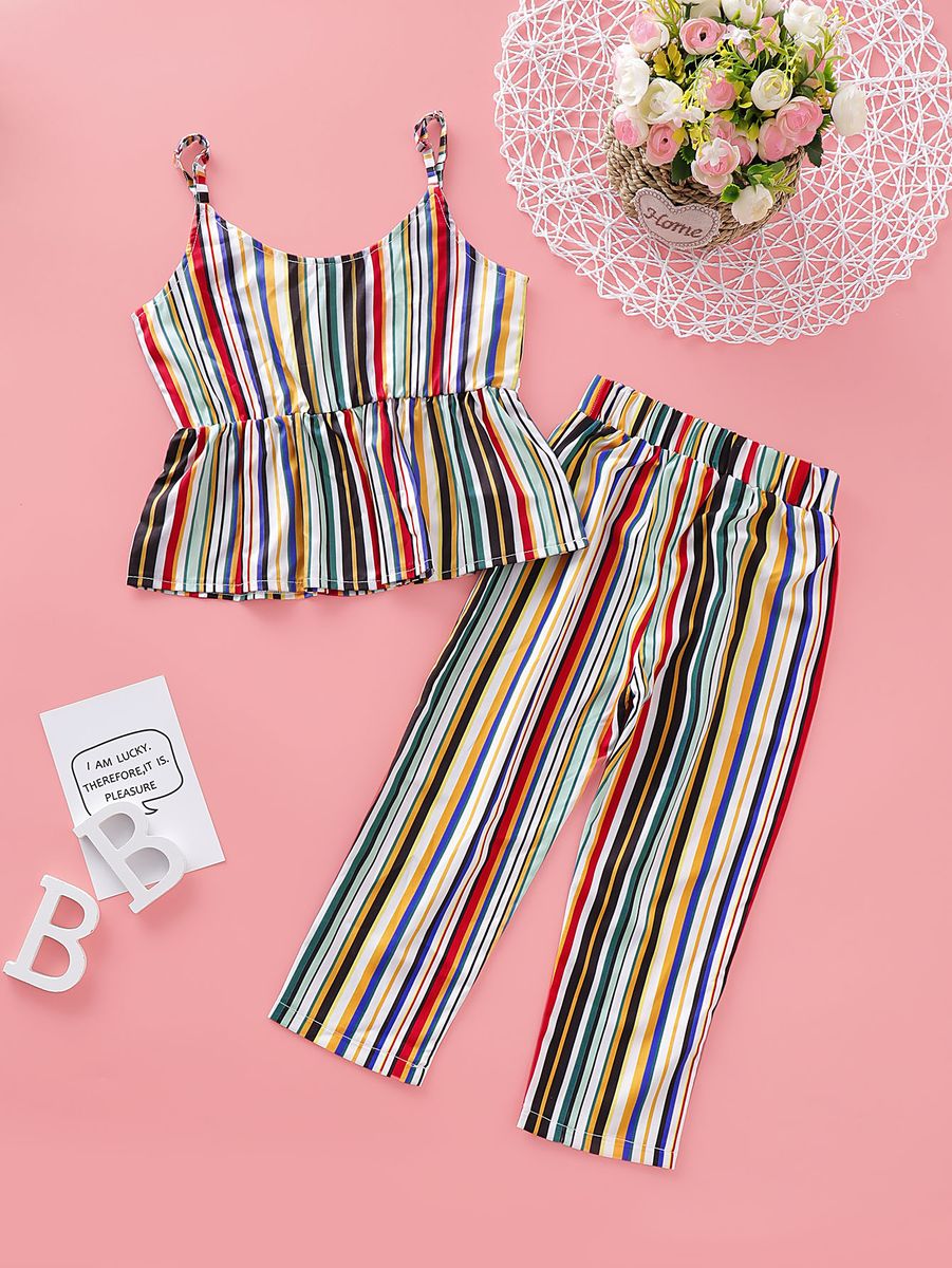 Baby Girl Summer Outfit Set Multicolor Striped Partywear