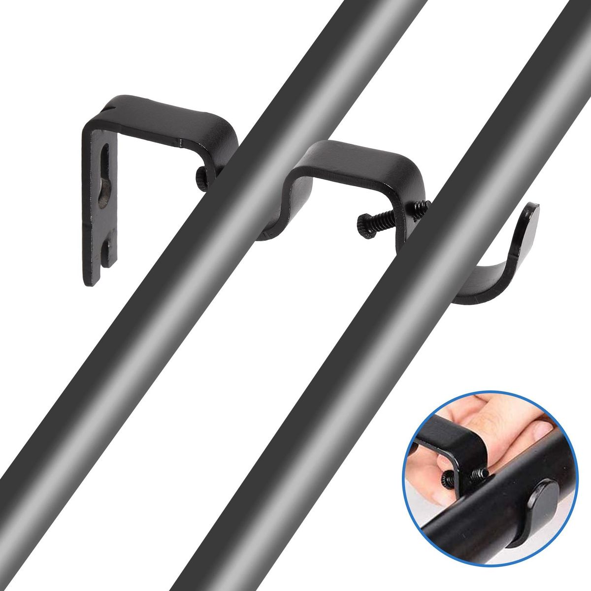 3PcsSet Curtain Rod Brackets Heavy Duty Double Rod Holders Durable Metal Curtain Rod Wall Brackets with Screw Black