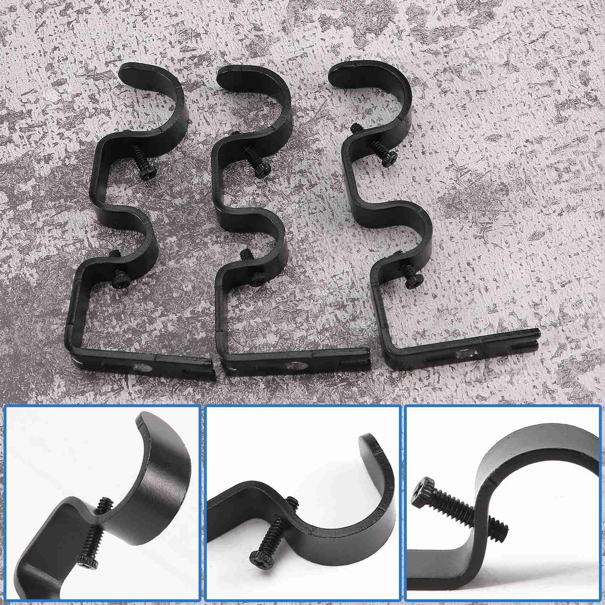 3PcsSet Curtain Rod Brackets Heavy Duty Double Rod Holders Durable Metal Curtain Rod Wall Brackets with Screw Black