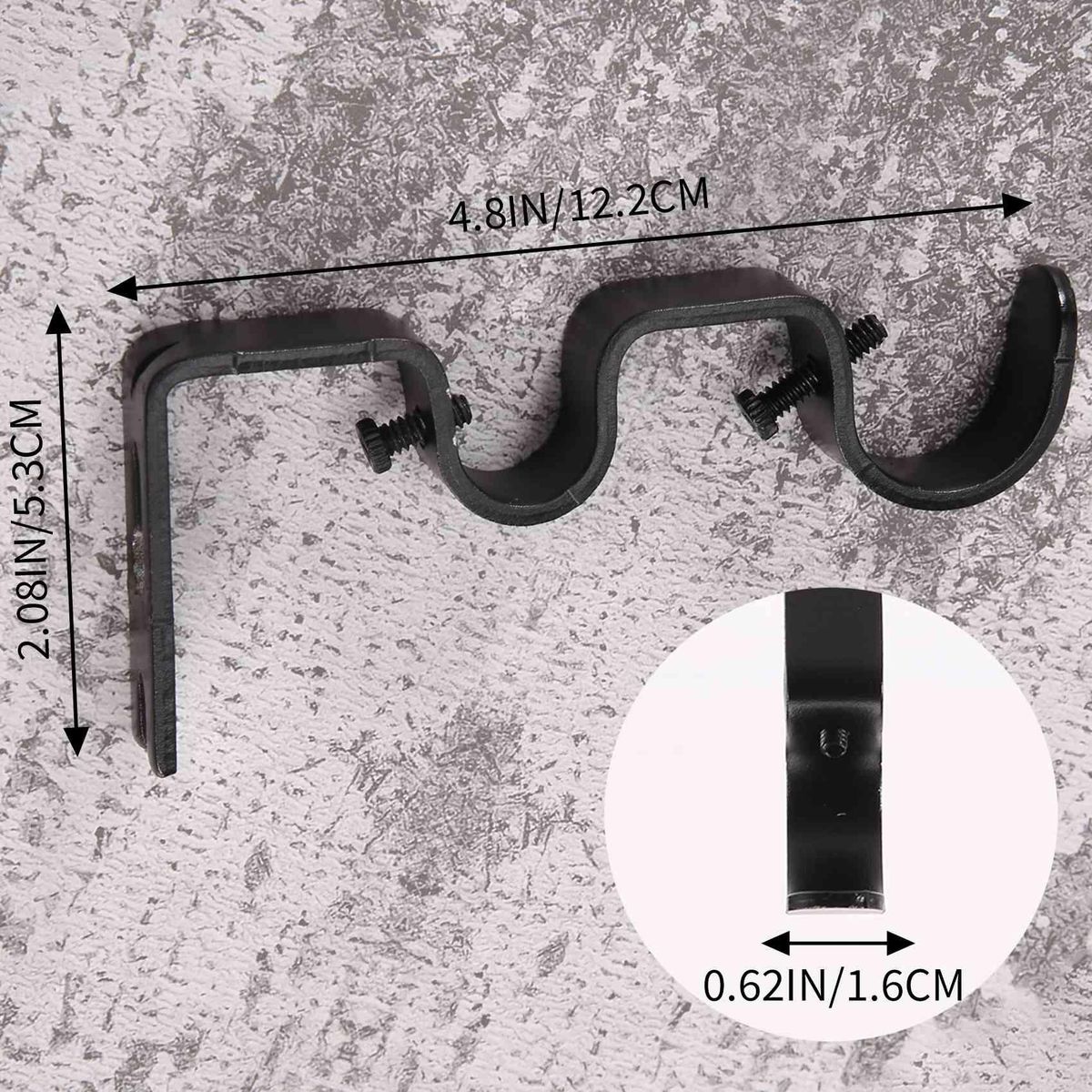 3PcsSet Curtain Rod Brackets Heavy Duty Double Rod Holders Durable Metal Curtain Rod Wall Brackets with Screw Black