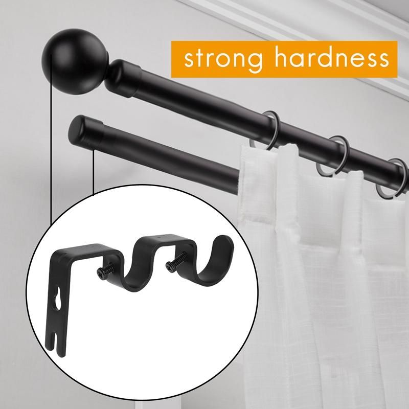 3PcsSet Curtain Rod Brackets Heavy Duty Double Rod Holders Durable Metal Curtain Rod Wall Brackets with Screw Black