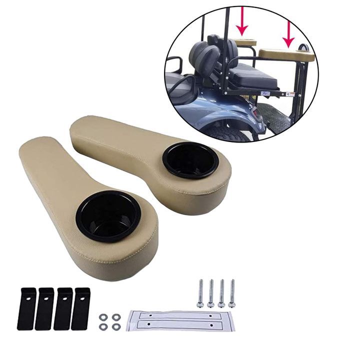 2pcs Golf Cart Arm Cushion W/Cup Holder For EzGo  Car Brown