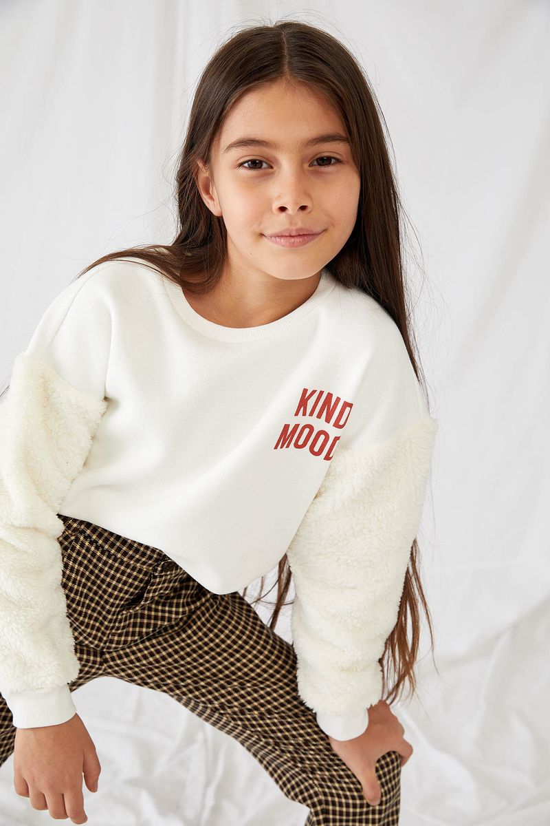 Girl - Regular Fit Crew Neck Knitted Sweat Shirt - White