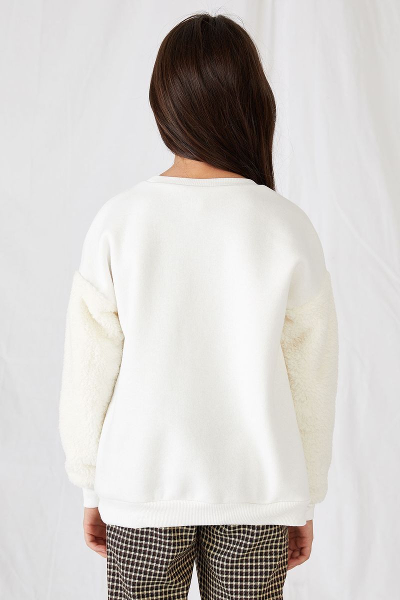 Girl - Regular Fit Crew Neck Knitted Sweat Shirt - White