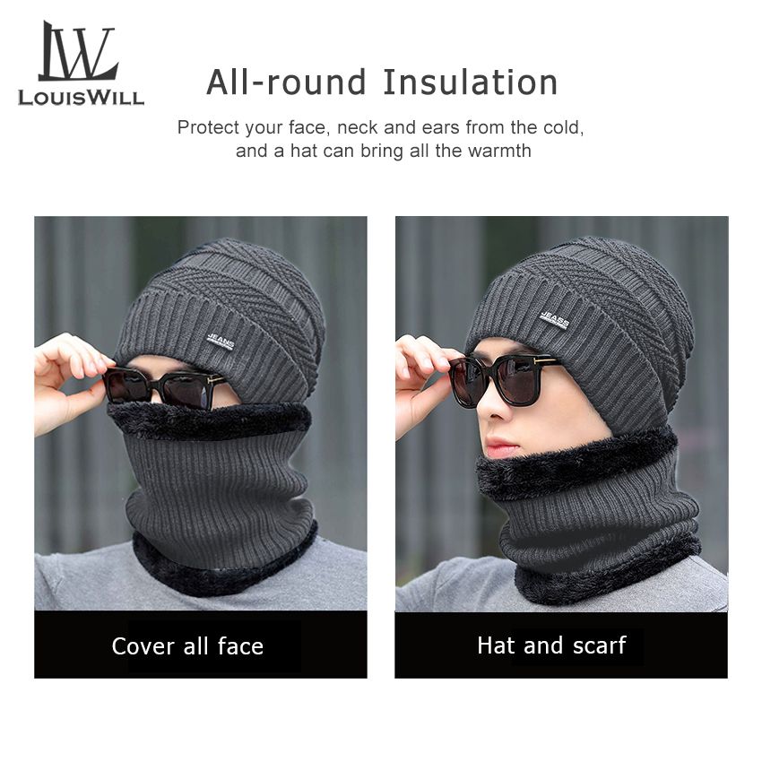 LouisWill Men's Warm Thick Wool Knitted Hat Protects Ears