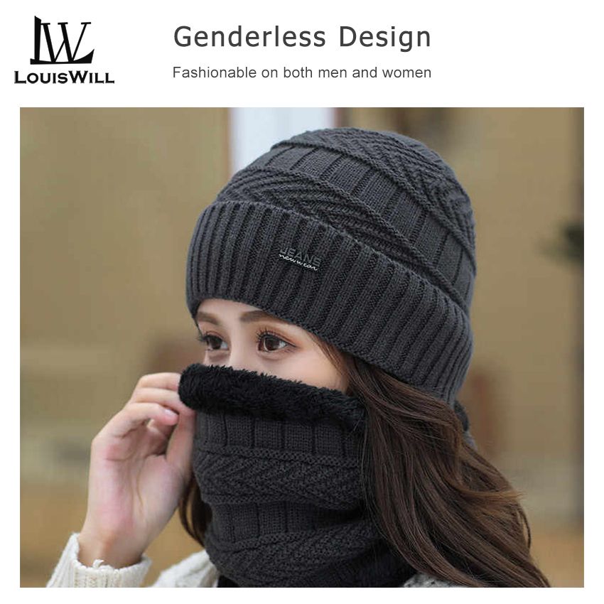 LouisWill Men's Warm Thick Wool Knitted Hat Protects Ears
