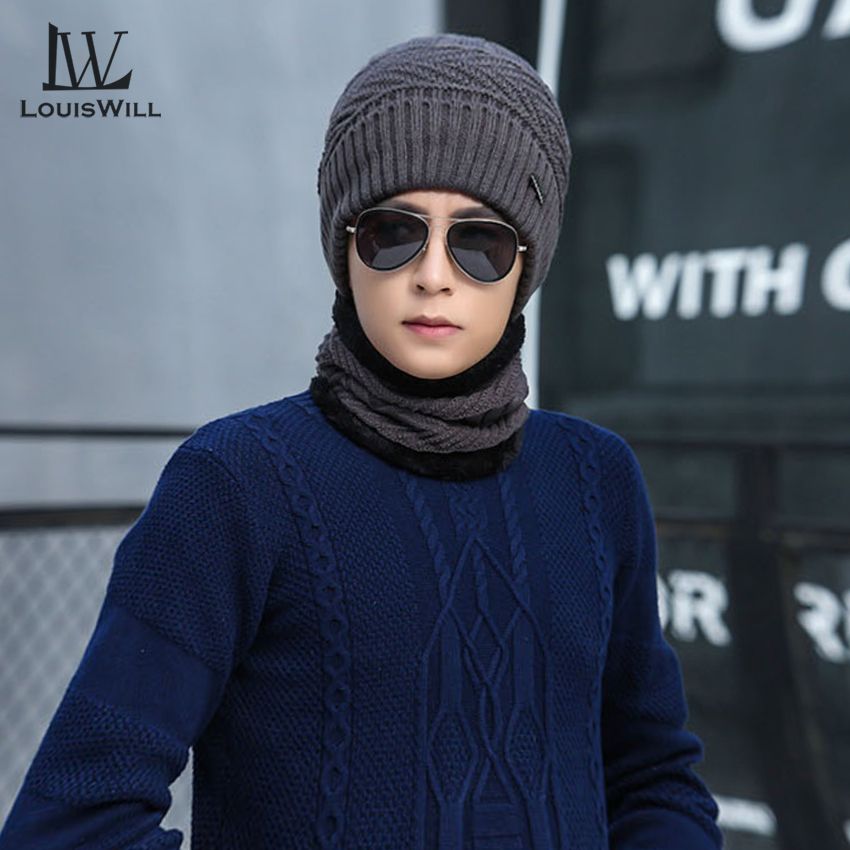 LouisWill Men's Warm Thick Wool Knitted Hat Protects Ears