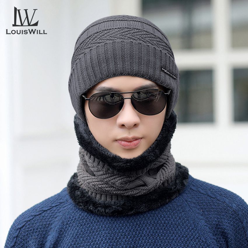 LouisWill Men's Warm Thick Wool Knitted Hat Protects Ears