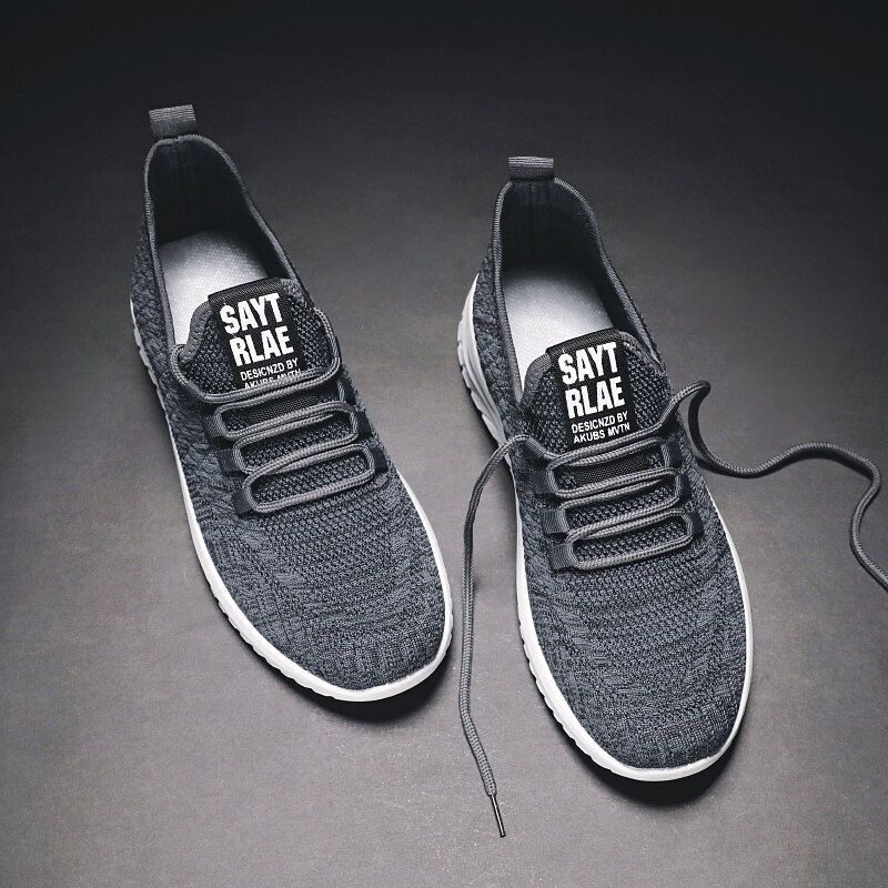 Mens Lightweight Sport Running Shoes Fabric Mesh Sneakers Flying Woven Lace Running Shoes Sport Tide Shoes EU:43