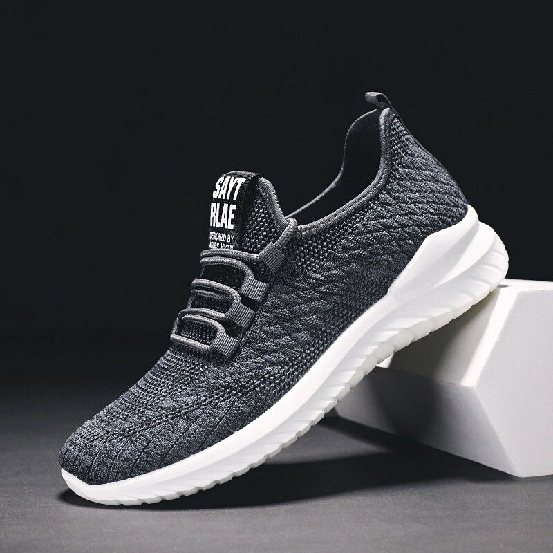 Mens Lightweight Sport Running Shoes Fabric Mesh Sneakers Flying Woven Lace Running Shoes Sport Tide Shoes EU:43